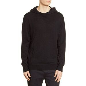 BLDWN Mens Luis Linen Blend Knit Hoodie Sweater Kangaroo Pocket Black Large